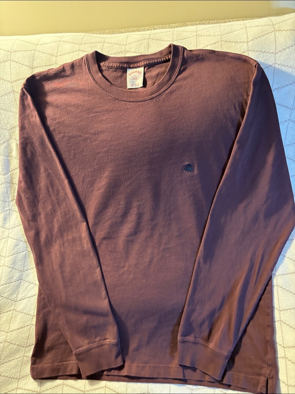 Brooks Brothers Men's Long-Sleeve Crewneck Shirt - deep burgundy, size L